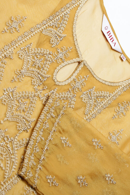 Mustard Art Silk Double Layered Kurta Churidar Suit Set image number 1