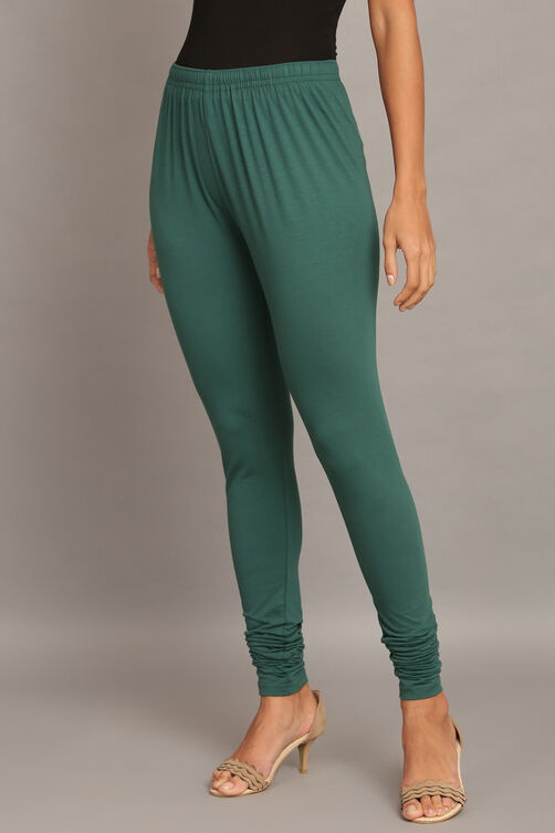 Green Cotton Lycra Churidar image number 2