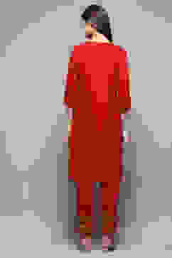 Red Rayon Straight Kurta Pant 2 Piece Set image number 4