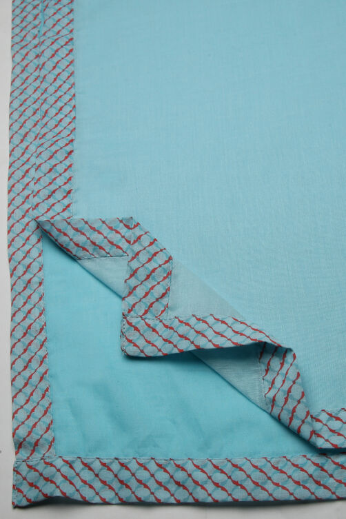 Turquoise Cotton Kalidar Kurta Churidar Suit Set image number 3