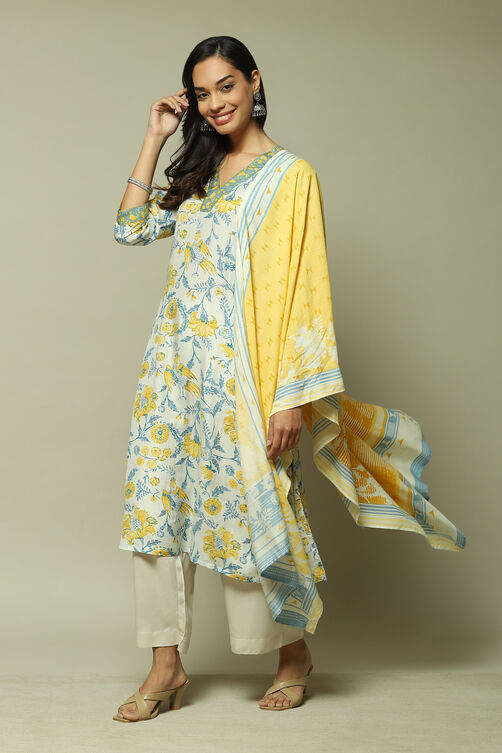 Yellow Cotton A-Line Kurta Palazzo Suit Set image number 0