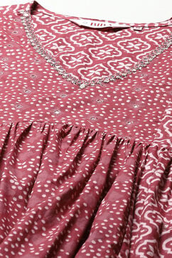 Onion Pink Cotton Gathered Kurta Palazzo Suit Set image number 1