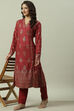 Rust Rayon Straight Printed Kurta image number 5