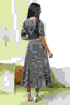 Indigo Cotton Printed Flared Wrap Dress image number 3