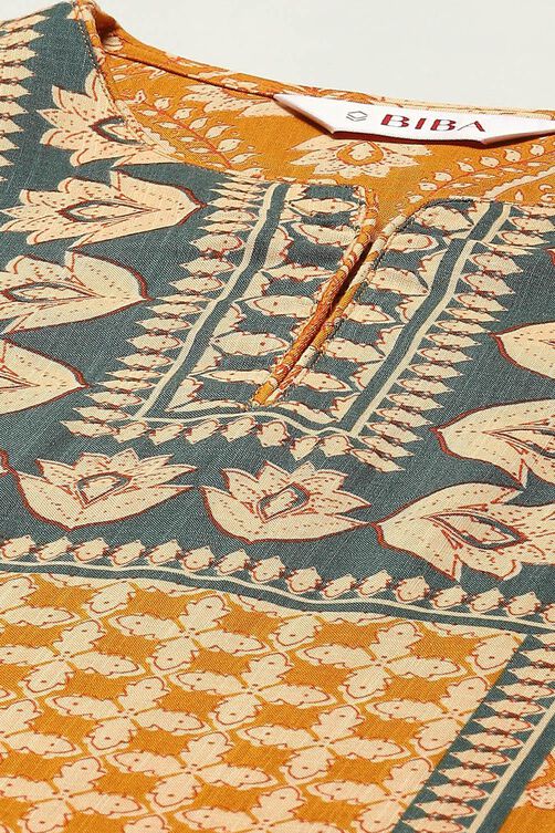 Ochre LIVA Straight Printed Kurta image number 1