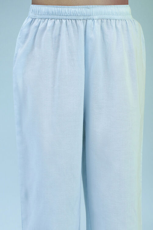 Sky Blue Cotton Floral Gathered Suit Set image number 2
