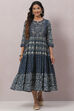 Indigo Cotton Flared Dress