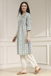 Blue Cotton Printed A-Line Kurta image number 2