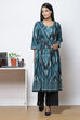 Teal LIVA Flared Printed Kurta Dress image number 0