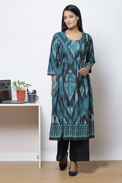 Teal LIVA Flared Printed Kurta Dress image number 0