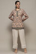 Beige Polyester Straight Kurti