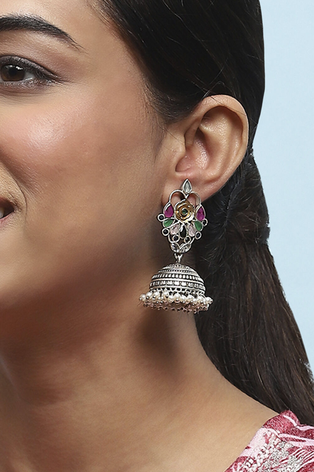 Multi Oxidised Brass Jhumka image number 3