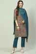 Blue Printed Straight Kurta Regular Pants Suit Set image number 6