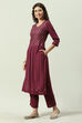 Plum Printed Rayon Straight Kurta Regular Pant Suit Set image number 0