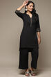 Black Cotton Blend Straight Kurta Palazzo Suit Set