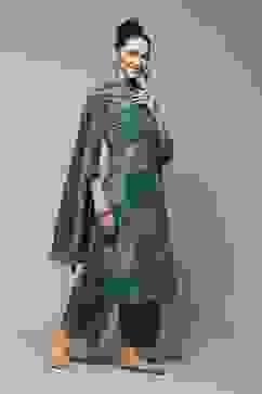 Dark Green Cotton Straight Kurta Palazzo Suit Set image number 6