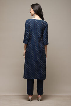 Blue Cotton Printed Unstitched Suit Set image number 5