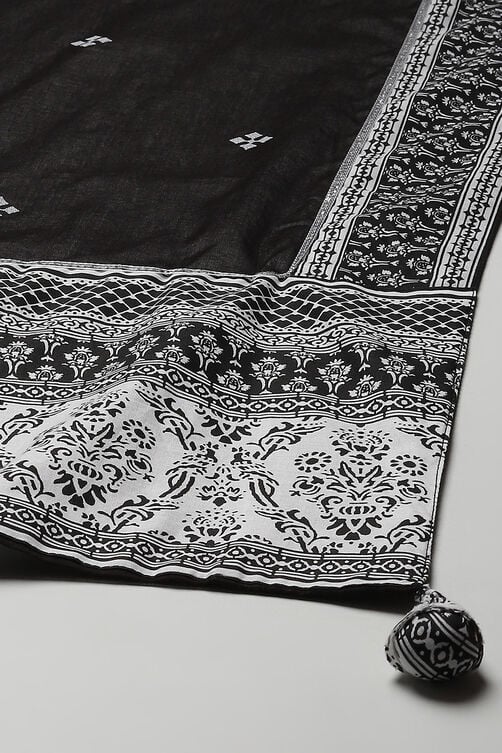 Black Cotton Anarkali Kurta Churidar Suit Set image number 3