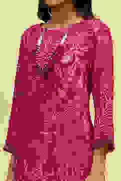 Purple Printed Straight Kurta Set image number 2