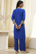 Blue Embroidered Straight Suit Set image number 4