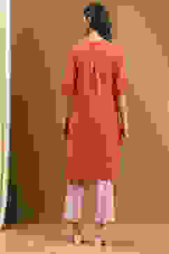 Orange Cotton Printed Straight Suit Set image number 4