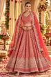 Coral Embroidered Silk Kalidar Lehenga Set