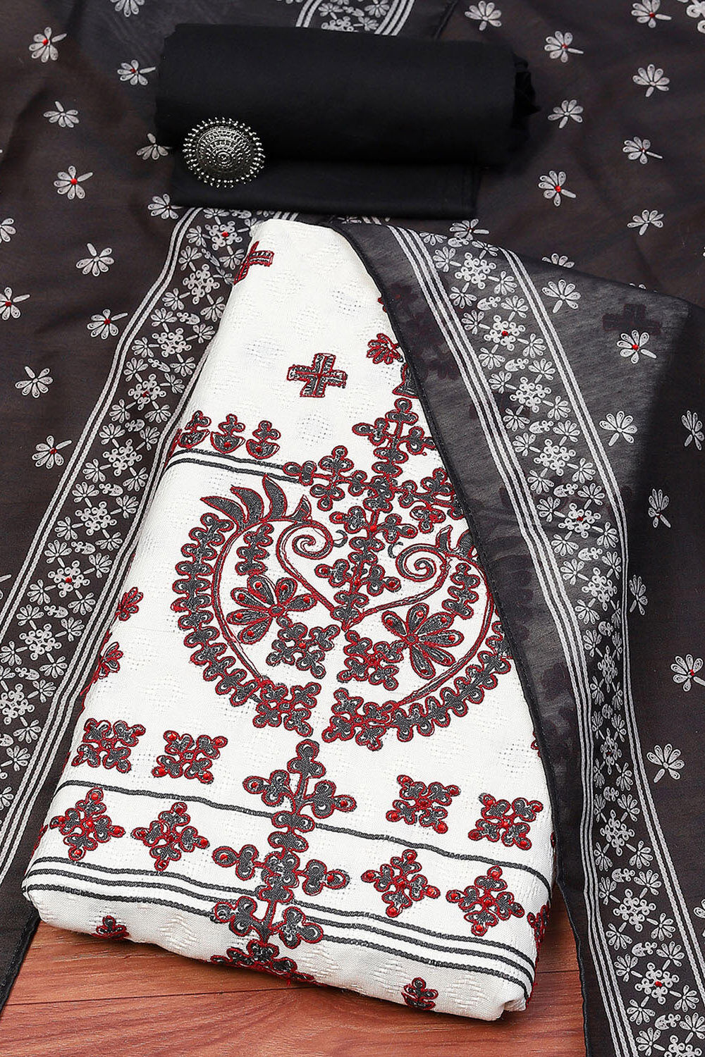 Off White Cotton Unstitched Suit set image number 0