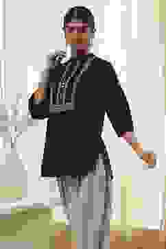 Black Cotton Yarn-Dyed Short Straight Kurta image number 2