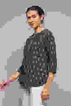 Navy LIVA Straight Printed Kurti image number 2