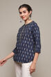 Navy LIVA Straight Printed Kurti image number 2