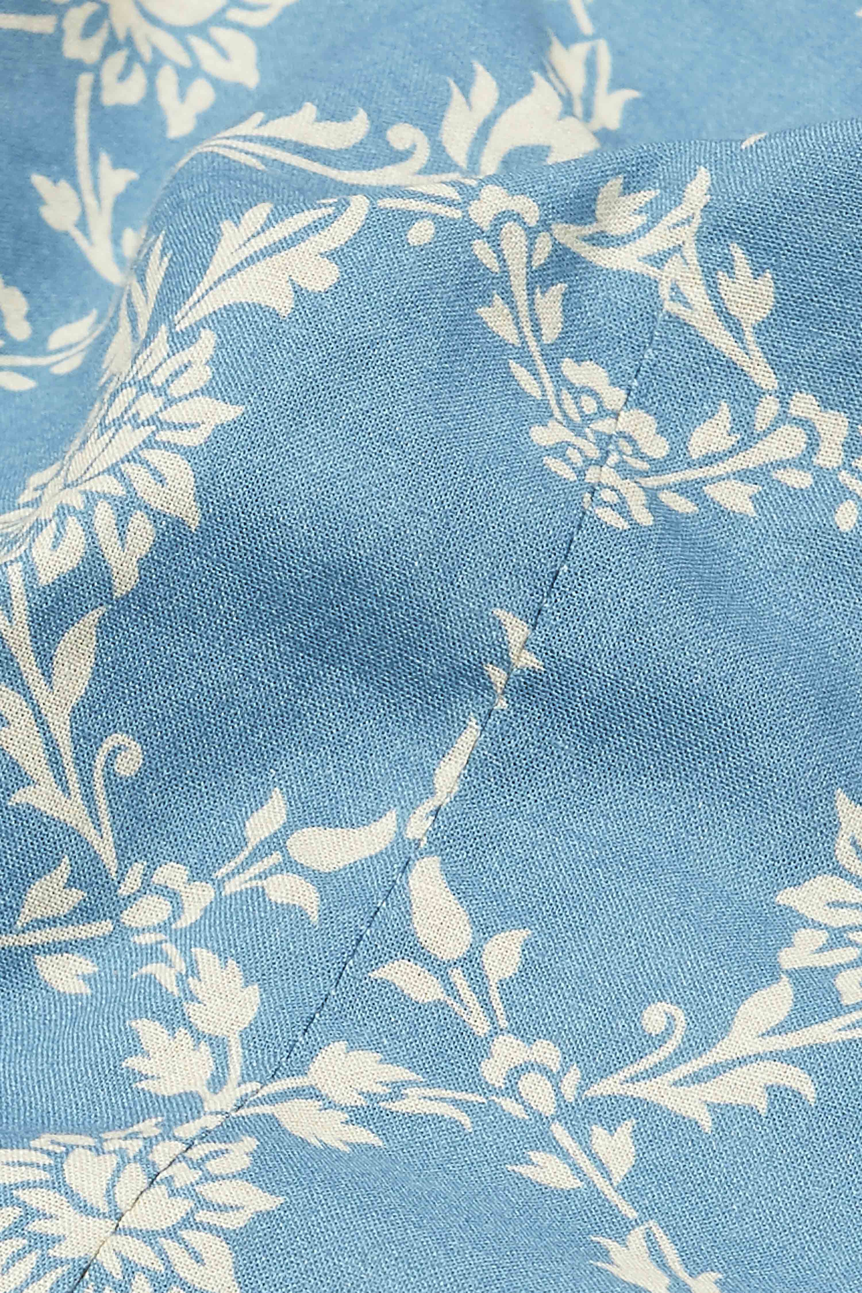 Blue Cotton Printed Straight Short Kurti image number 2
