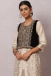 Black Art Silk Embroidered Embroidered Vest Jacket image number 2