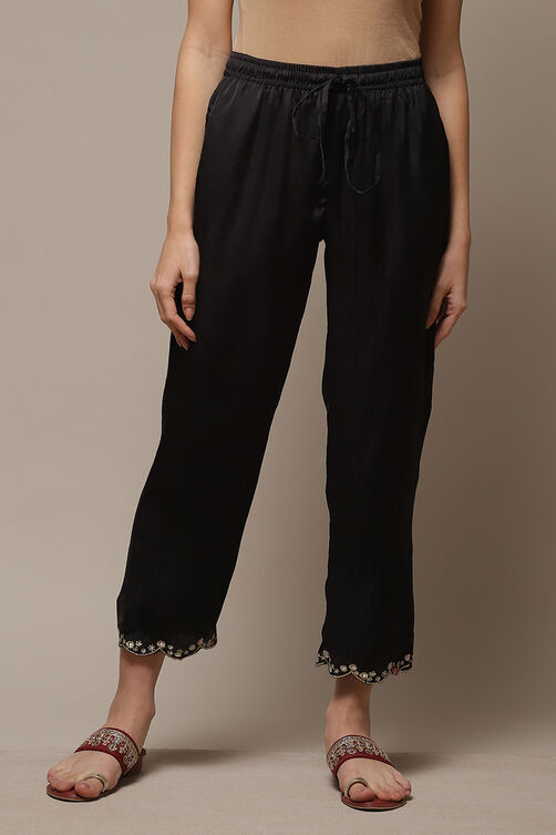 Off White Art Silk Solid Pants image number 1