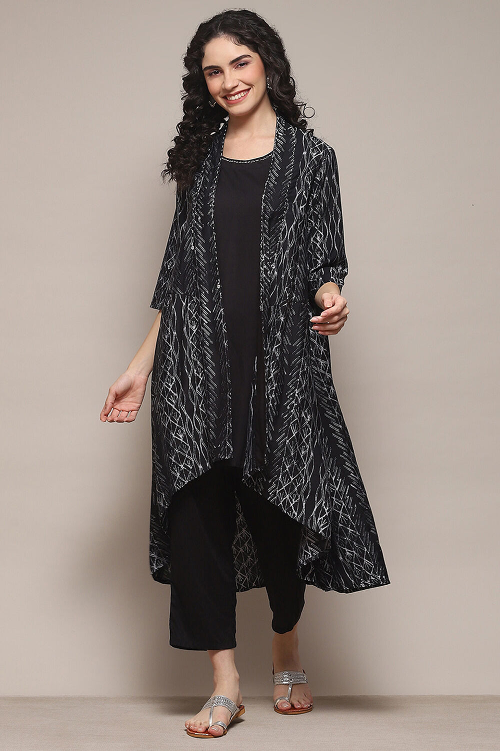 Carbon Black LIVA Straight Printed Suit Set image number 0