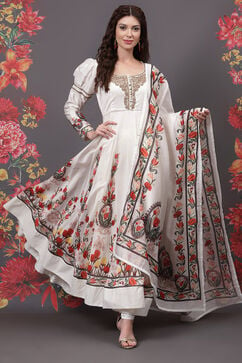 Rohit Bal Ivory Cotton Silk Anarkali Printed Suit Set image number 0