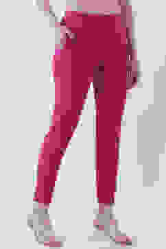 Magenta Solid Cotton Lycra Straight Pants image number 3
