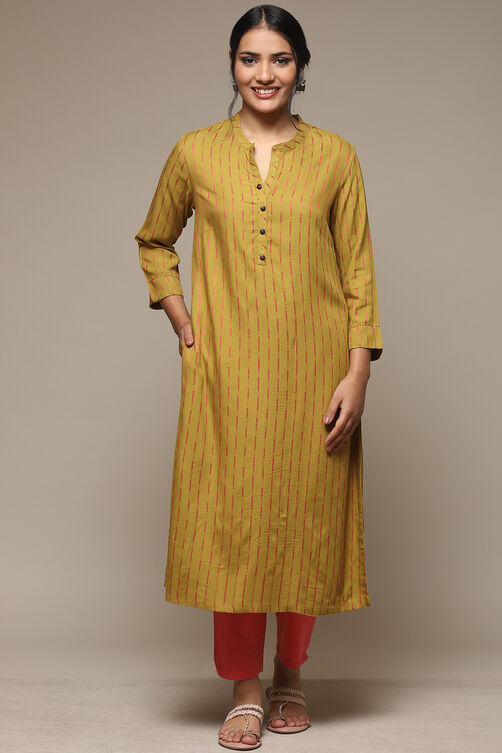 Olive Pink LIVA Straight Yarndyed Kurta image number 5