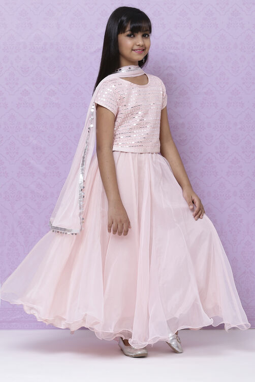 Pastel Pink Poly Cotton Girls Lehenga Set image number 6