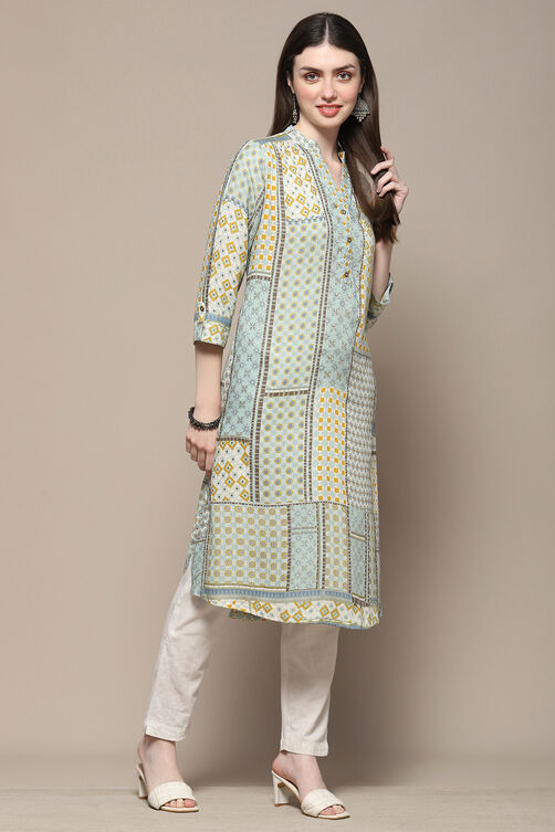 Teal Rayon Straight Kurta image number 4