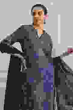 Blue Cotton Printed Straight Suit Set image number 7