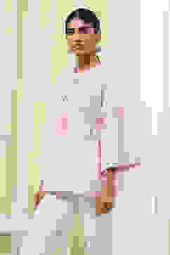 Pink Cotton Striped Straight Short Kurta image number 2