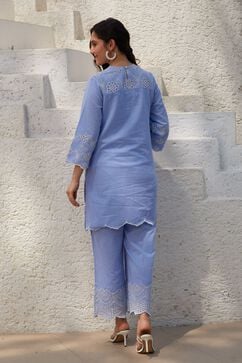 Sky Blue Cotton Straight Suit Set image number 4