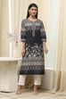 Black Cotton Printed Straight Kurta image number 0