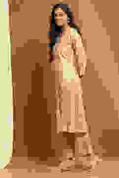 Beige Printed Straight Winter wear Kurta Set image number 3