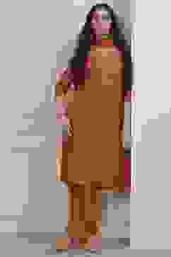 Orange Modal Printed Straight Suit Set image number 0