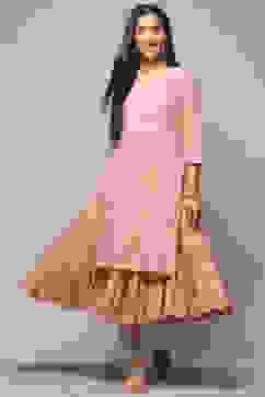 Dull Pink Polyester Blend A-Line Kurta image number 0