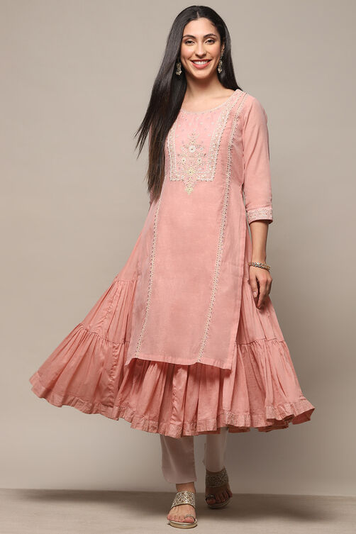 Dull Pink Polyester Blend A-Line Kurta image number 0