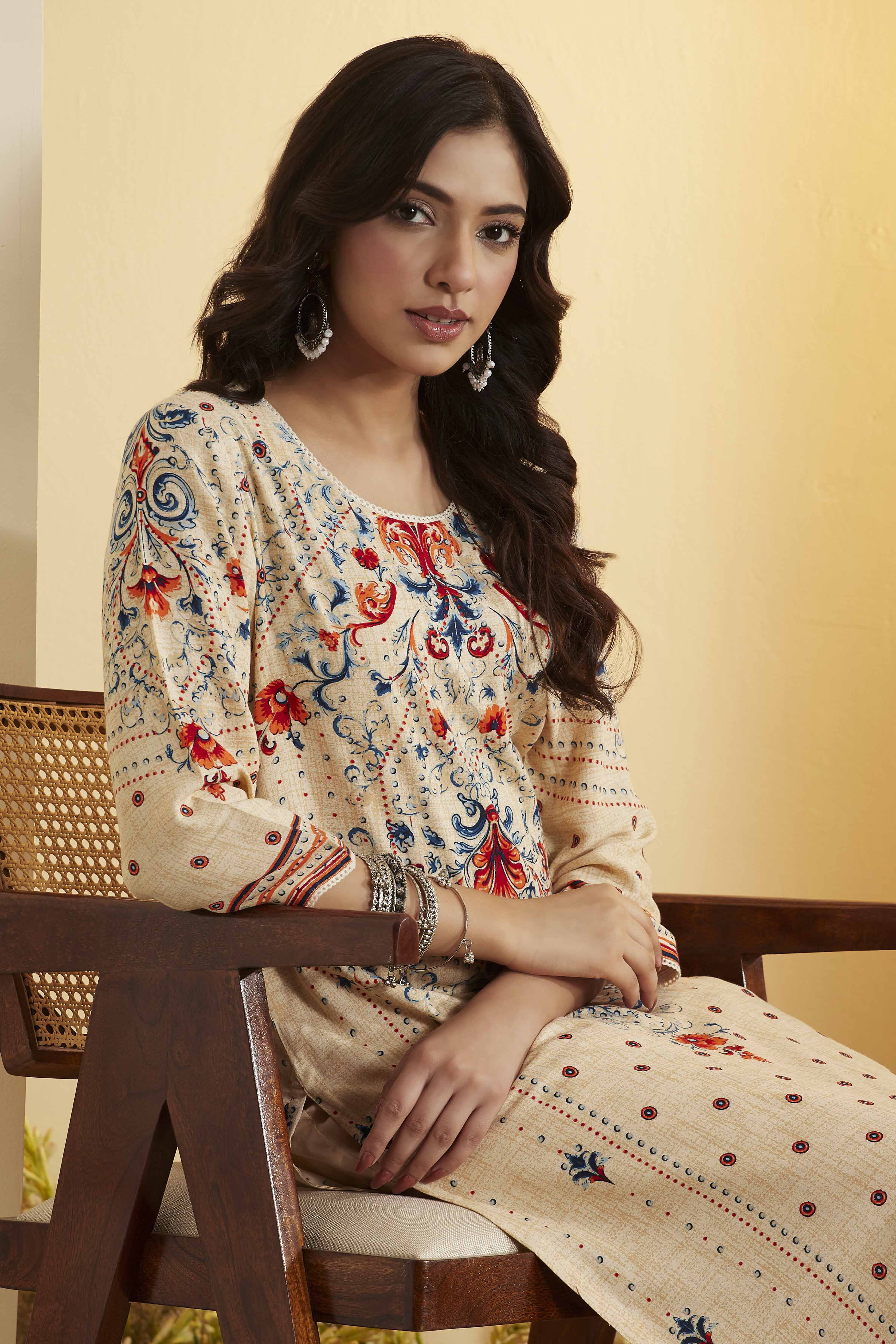 Beige Viscose Rayon Straight Kurta image number 1
