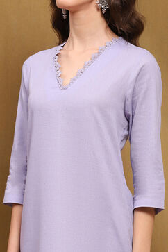 Lilac Cotton Blend Solid Regular Fit Straight Kurta image number 1
