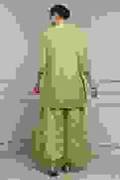 Green Cotton Metallic Pattern Sharara Suit Set image number 4